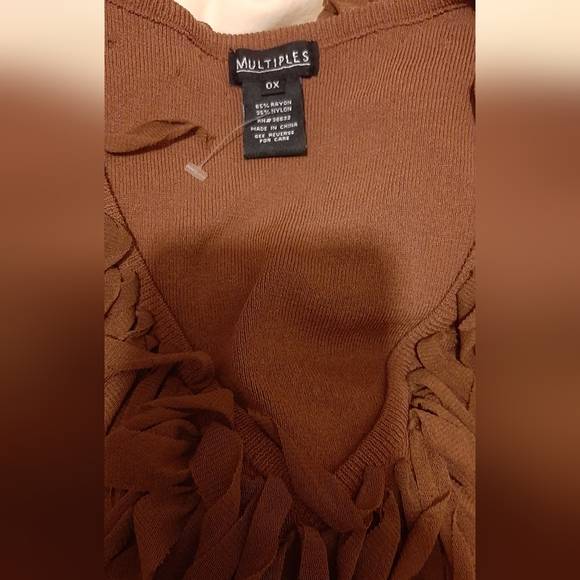 Multiples Brand Womens Sweater V- Neck w/ Fringe - Picture 2 of 2